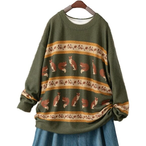 Women Christmas Sweater Graphic Print Oversized Pullover Floral 083 Loose Top - Picture 5 of 6